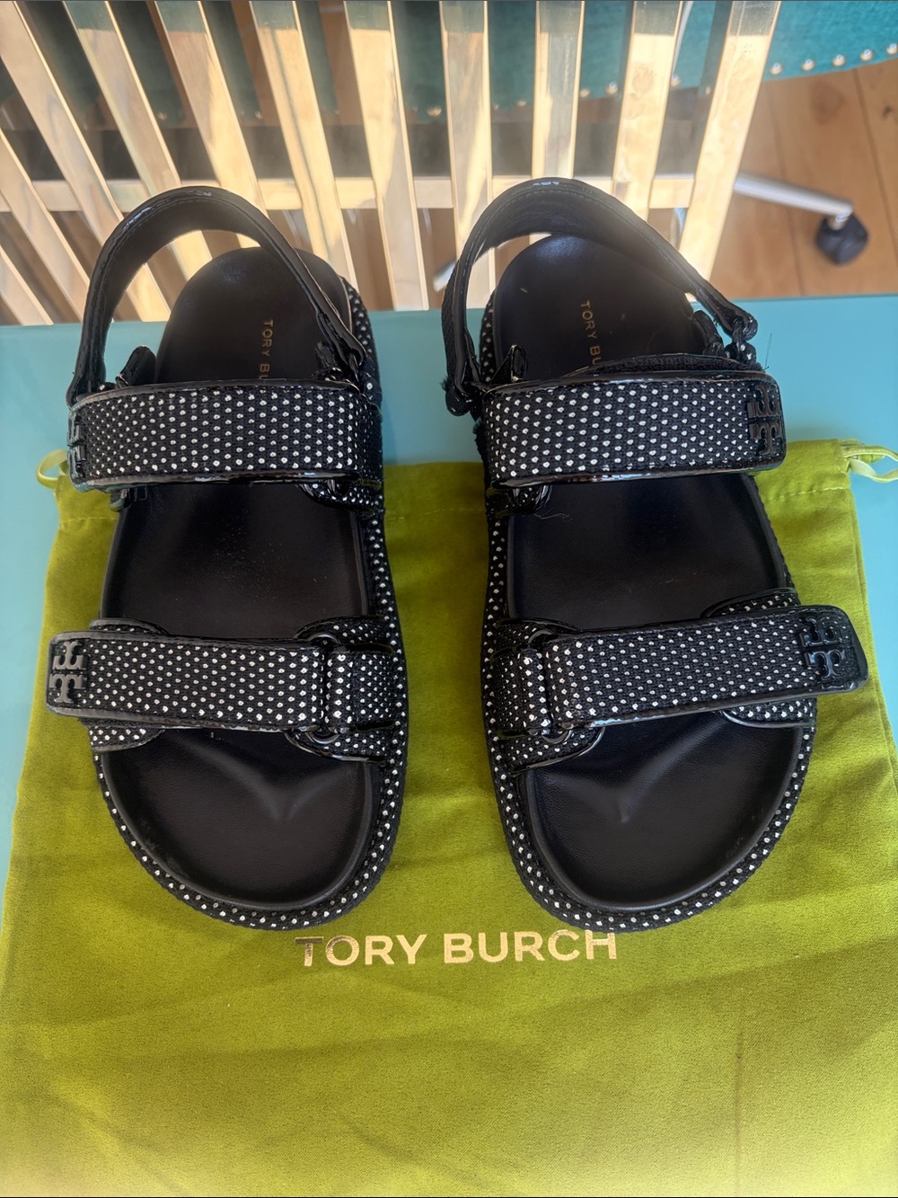Tory Burch KiraBlack Polka Dot Sport Strap Sandals